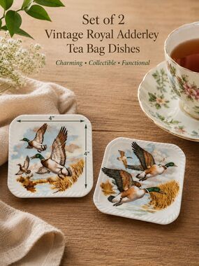 Vintage Royal Adderley Duck Tea Bag Dishes Set of 2 Bone China England 4"